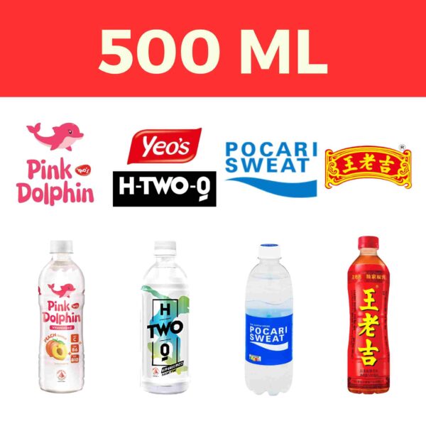 500ml Pink Dolphin, H-Two-O, Pocari Sweat, Wang Lao Ji