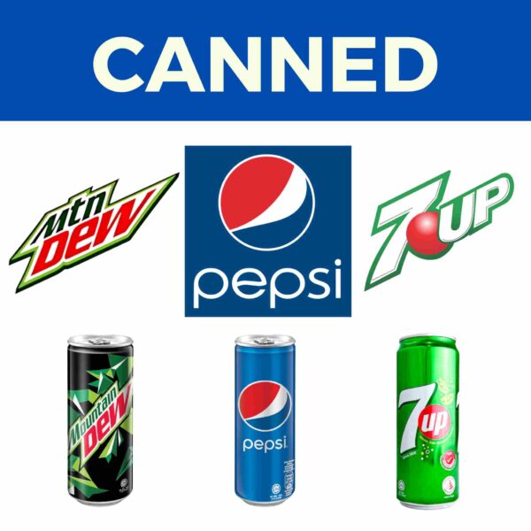 Canned Mountain Dew, Pepsi, 7-Up